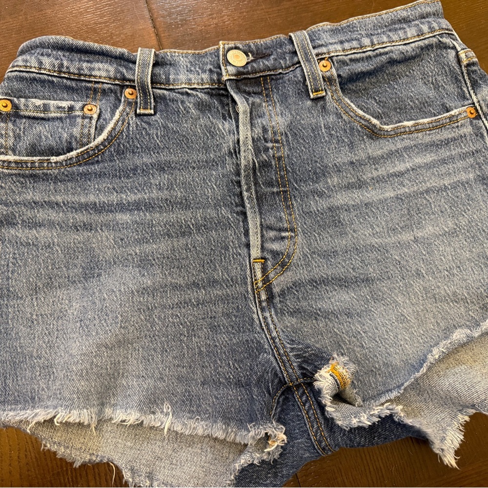 Levi's 501 Button-Fly Blue Denim Jeans with Gold Stitching